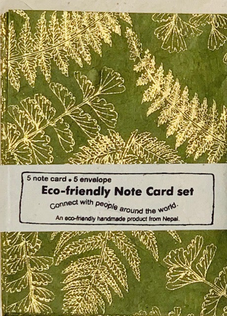 Gold Fern on Green Folded Note Cards with Envelope | Set of 5