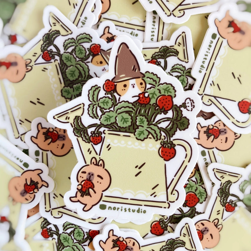 Strawberry and Cute Animals | Vinyl Sticker