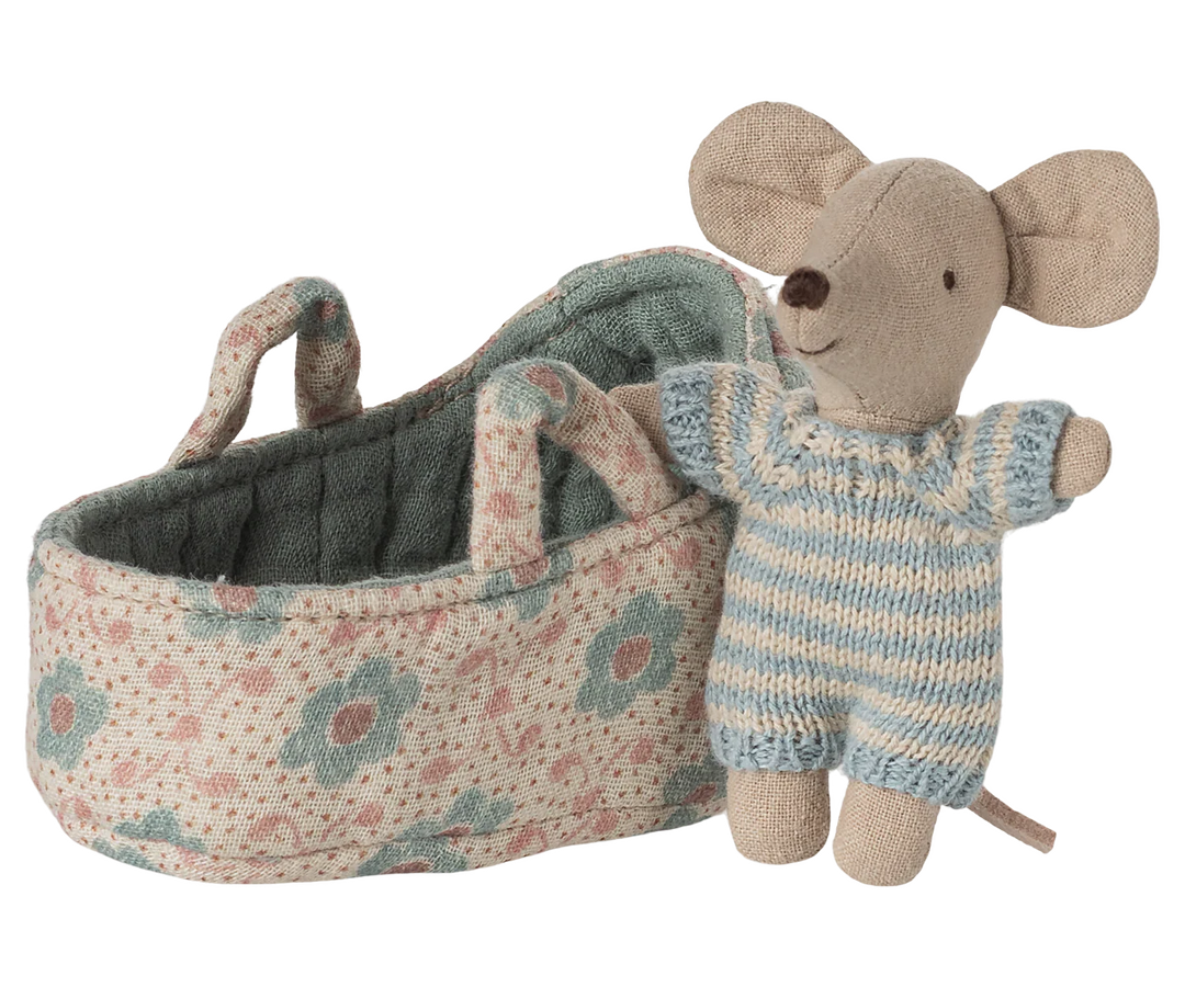 Blue Baby Mouse in Carry Cot