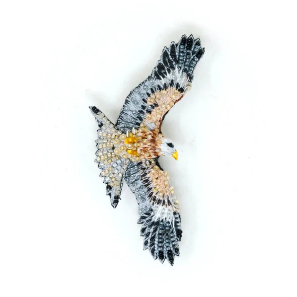 Flying Red Kite Hand-Embroidered Brooch Pin