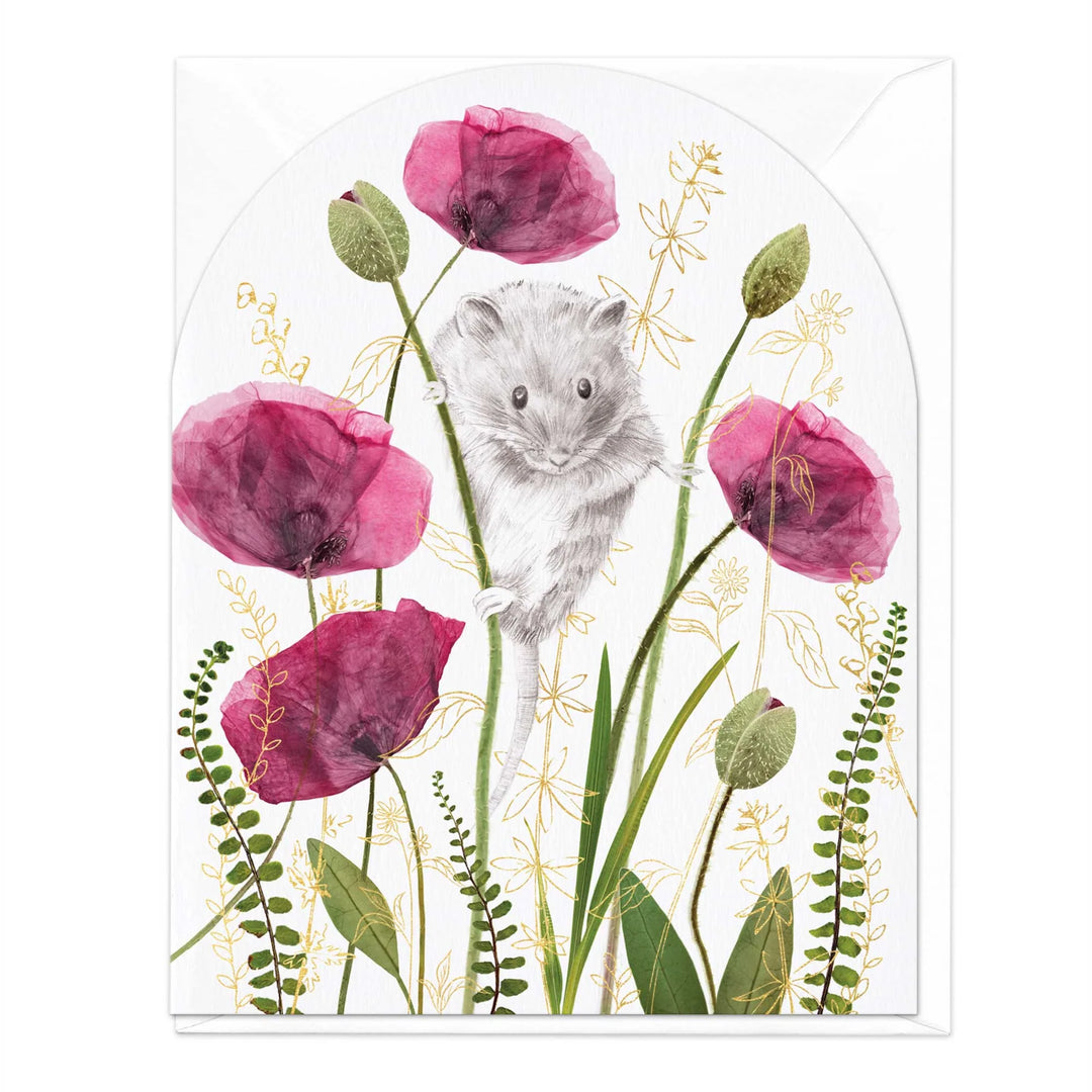 Mouse in Pressed Poppies | Greeting Card*
