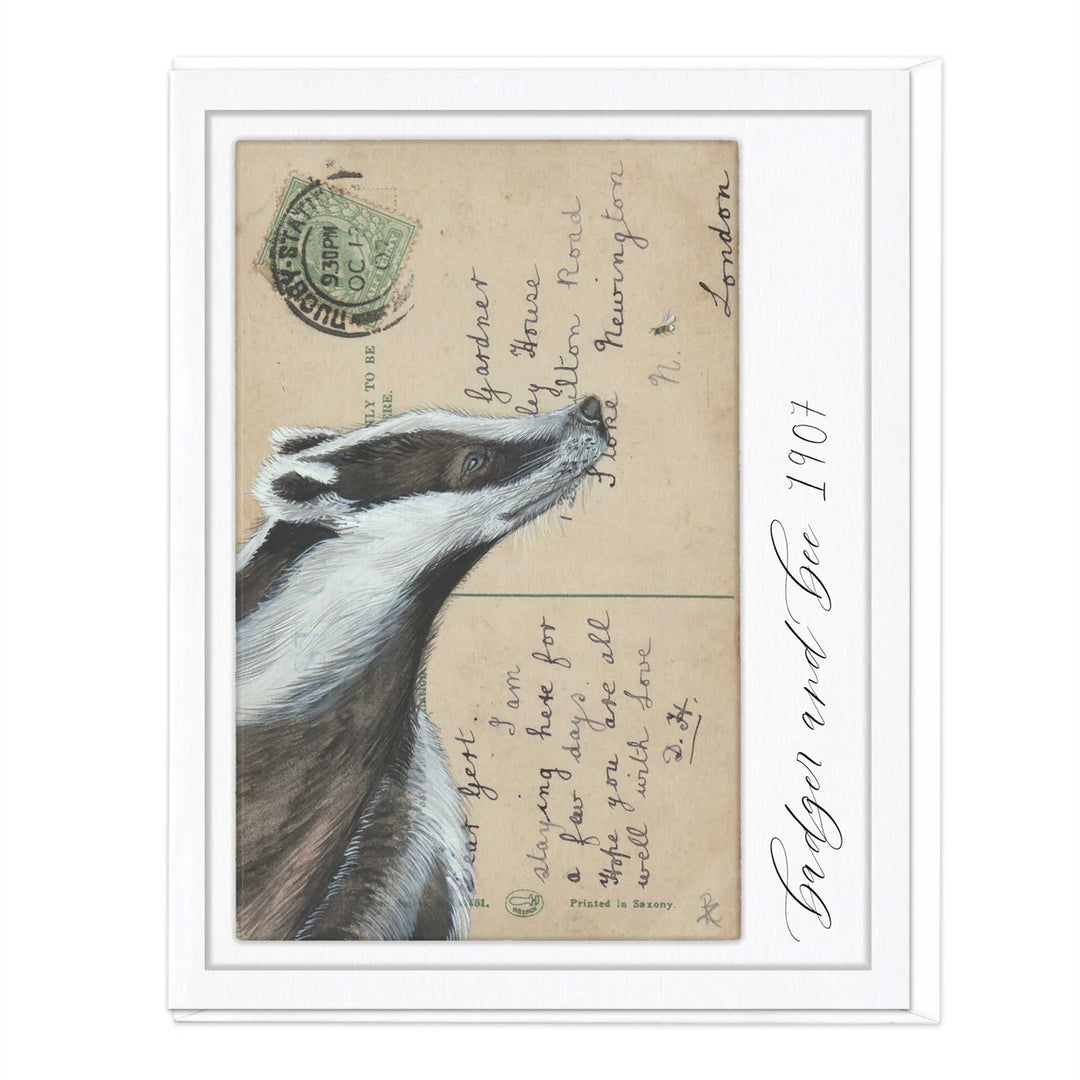 Badger and Bee Vintage Art | Greeting Card
