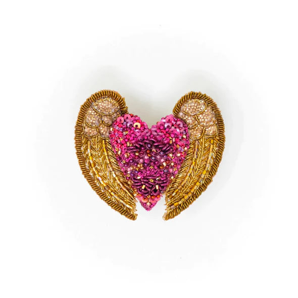 Heart Wings Hand-Embroidered Brooch Pin