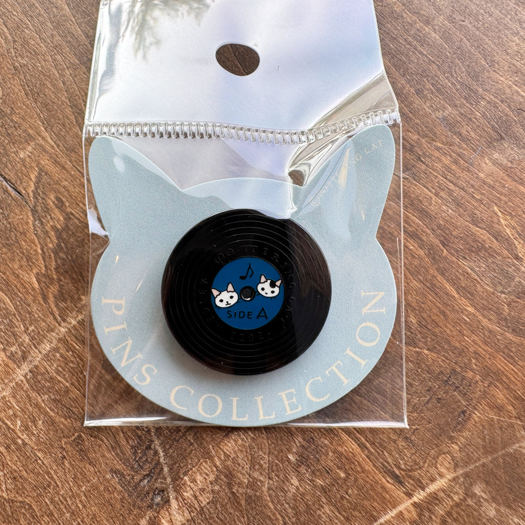 Blue Vinyl Disk Cat Enamel Pin
