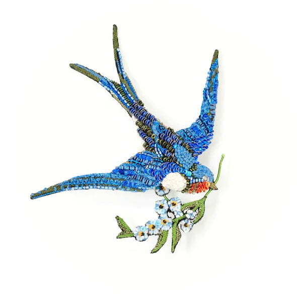 Peace Swallow Hand-Embroidered Brooch Pin