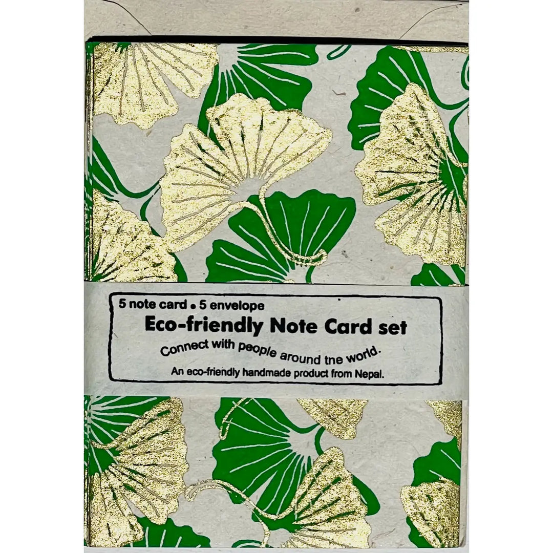 Gold and Green Ginkgo Folded Note Cards with Envelope | Set of 5