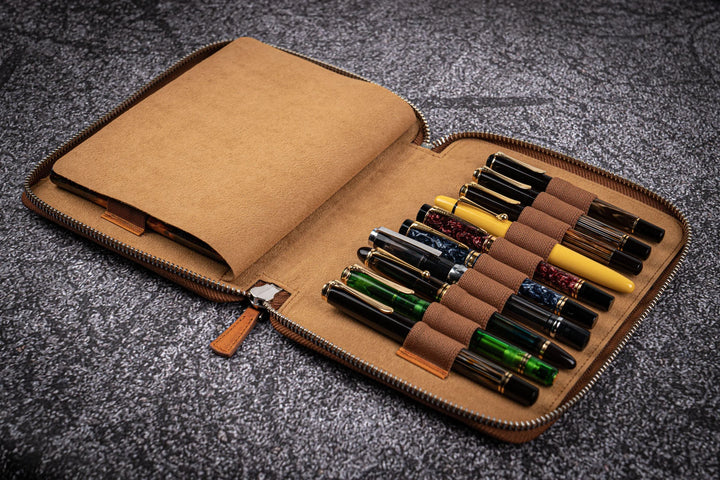 Leather Zippered Pen Case | 20 Pen Slots