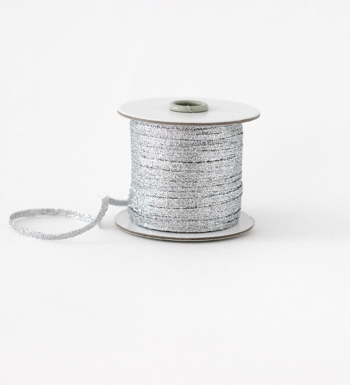 Braided Metallic Ribbon | By the yard - Silver - 1/8"