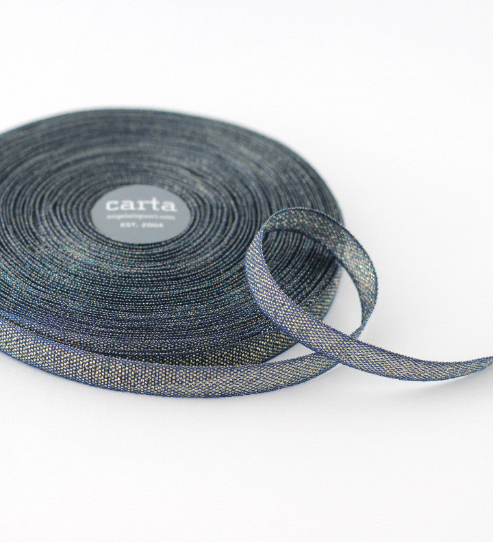 Metallic Loose Weave 1/2" Ribbon | Navy & Gold