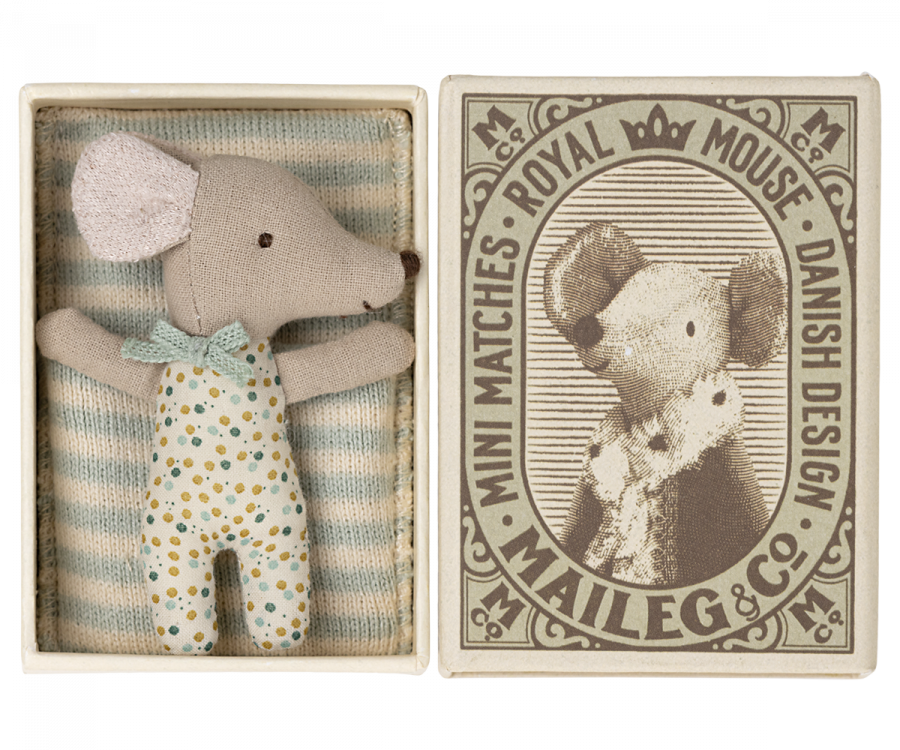 Sleepy-Wakey Baby Mouse in a Matchbox | Blue