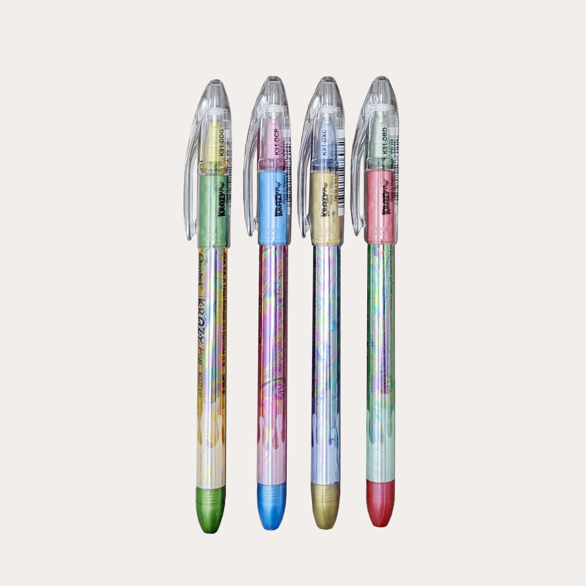 Pentel Krazy Pop Iridescent Gel Pen, (1.0mm) Bold Line, Pink & Metallic  Blue Ink (K91-DCP): Gel Ink Rollerball Pens