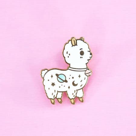 Enamel Pin | Planet Alpaca - White