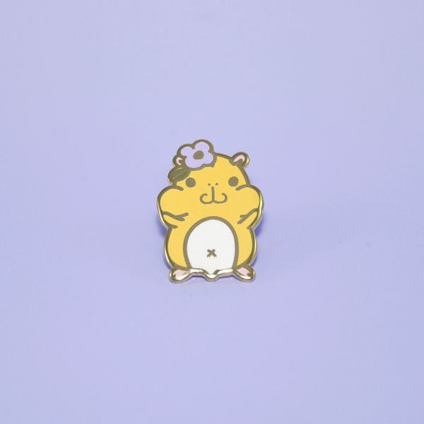 Yellow Hamster with Flower Enamel Pin