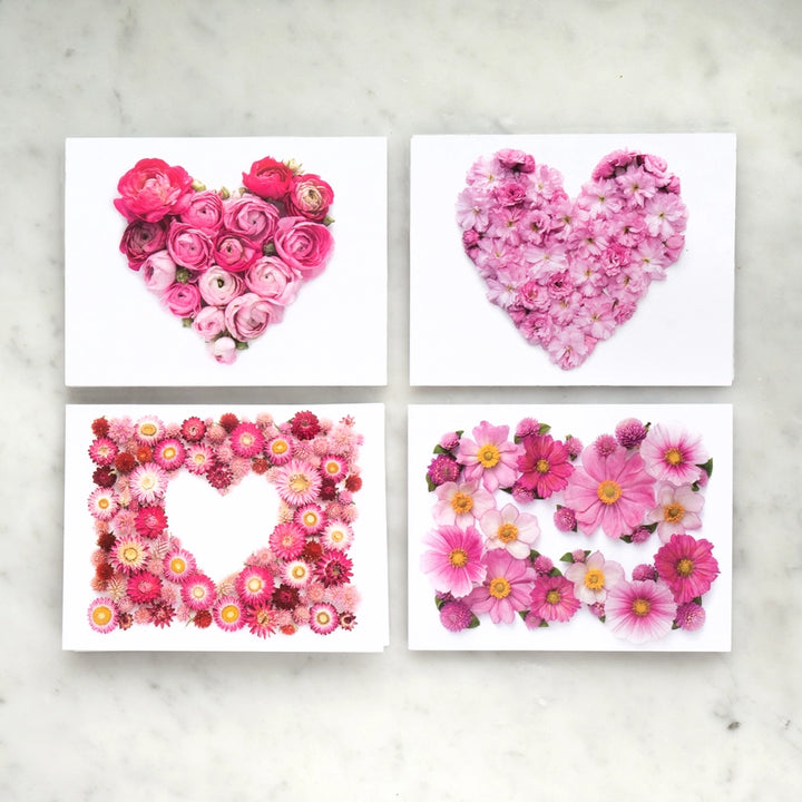 Hearts of Pink Flowers | Assorted 8 Card Set