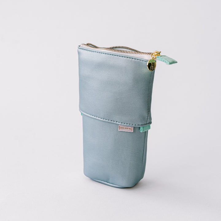 Luxe Standing Pencil Pouch | Metallic Blue Sky