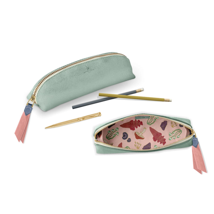Luxe Slim Pencil Pouch | Metallic Seafoam Green