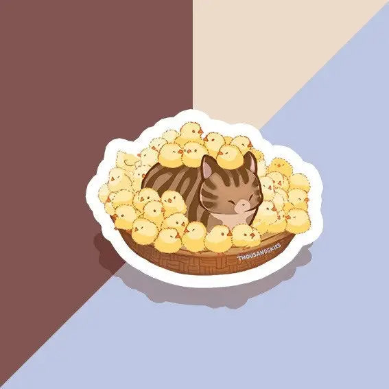 Tabby Cat Guardian of the Chicks | Vinyl Sticker