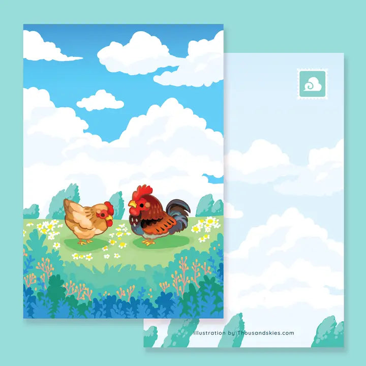 Rooster and Hen Postcard