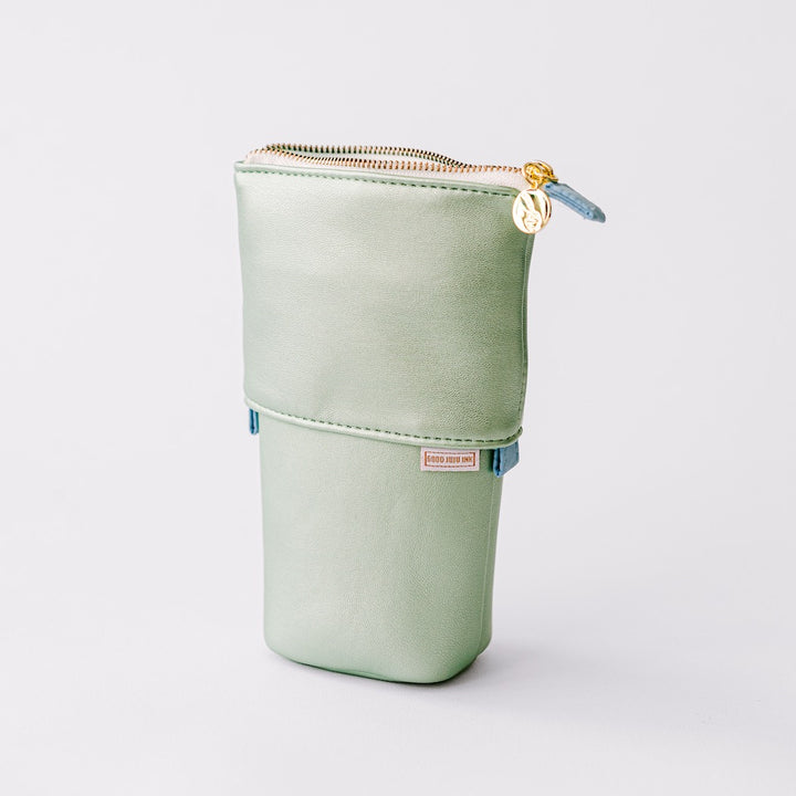 Luxe Standing Pencil Pouch | Metallic Seafoam Green