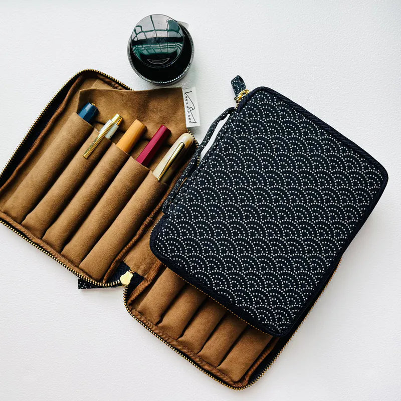 Seigaiha 10 Pens Zipper Case | Red