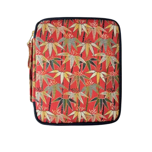 Classic Kimono Fabric 10 Pens Zipper Case | Red Bamboo