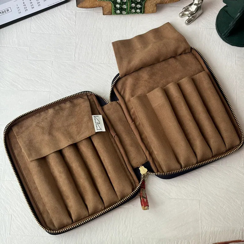 Classic Kimono Fabric 10 Pens Zipper Case | Red Bamboo