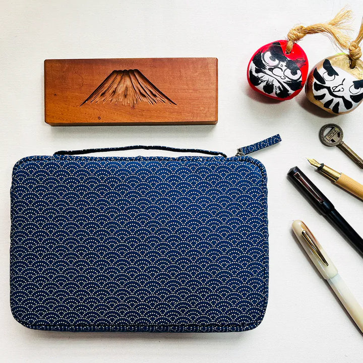 Seigaiha Waves Fabric 20 Pens Zipper Case