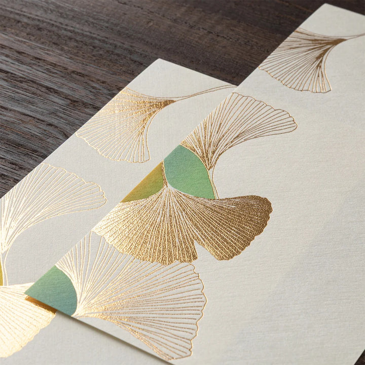 Midori Dancing Ginkgo Message Pad | Gold-Foiled Washi Paper