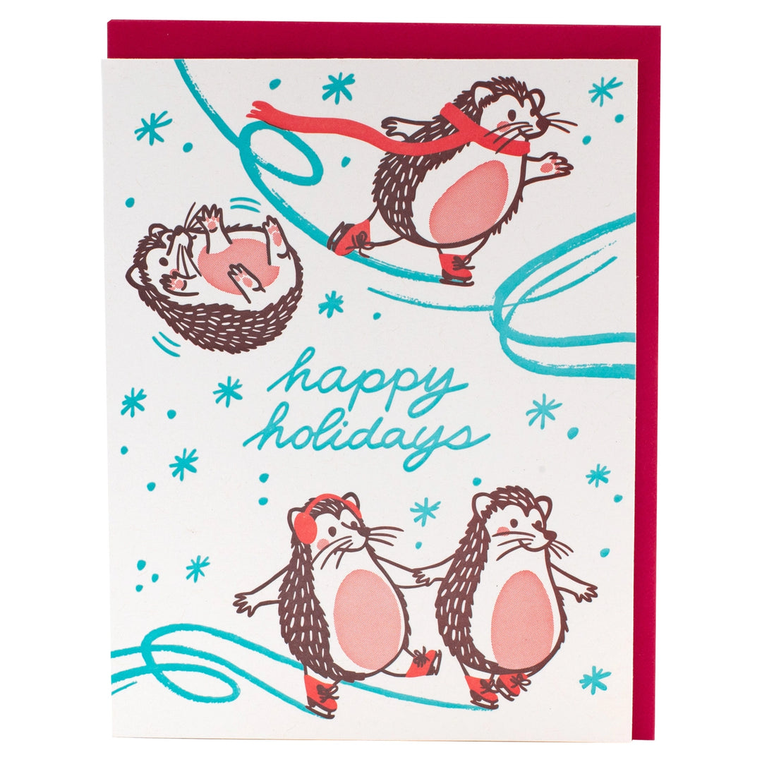 Skating Hedgehogs Holiday Card | 8 Card Set