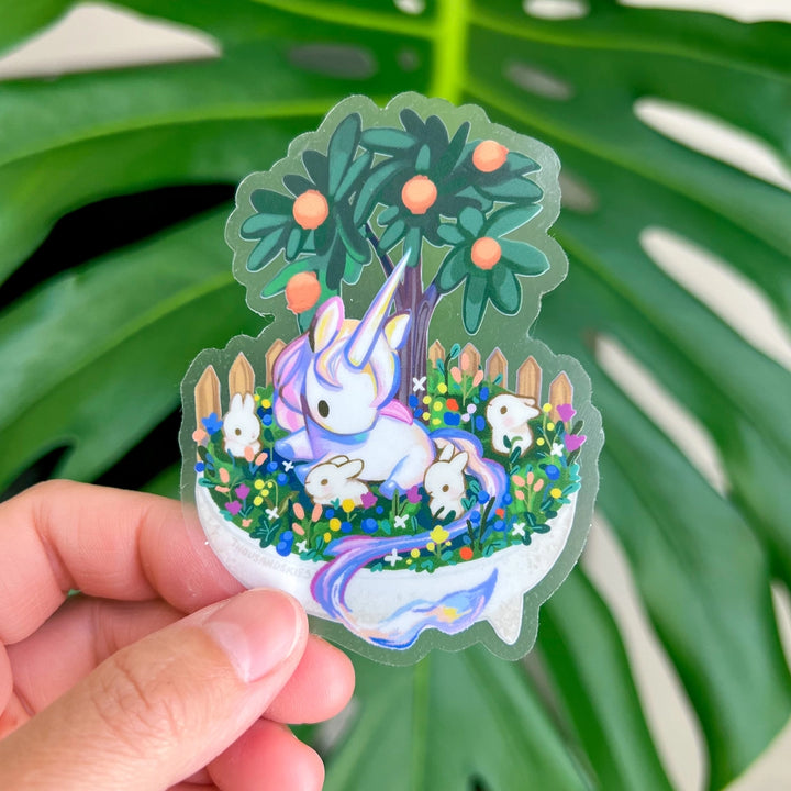 Unicorn Bonsai Garden | Transparent Vinyl Sticker