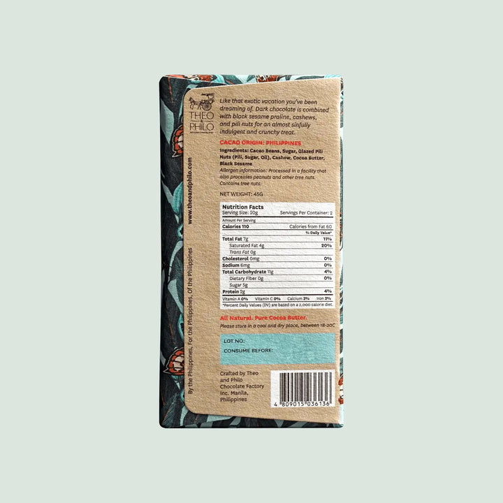 Theo & Philo 65% Dark Chocolate Bar with Black Sesame and Nuts