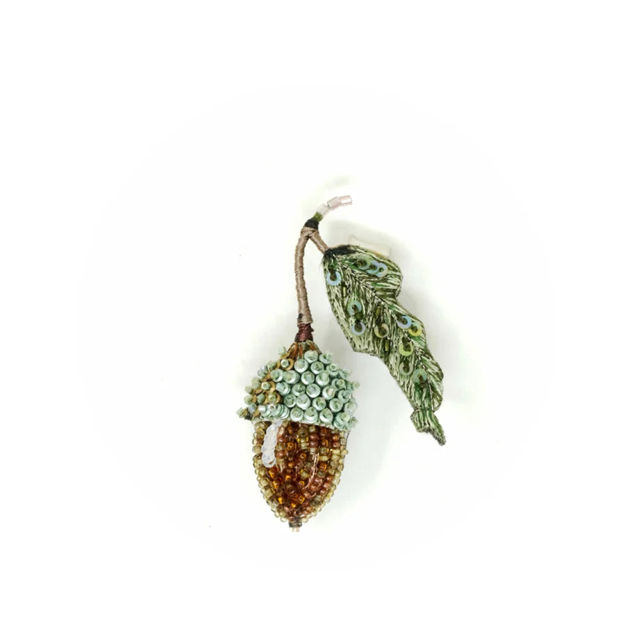 Acorn Hand-Embroidered Brooch Pin