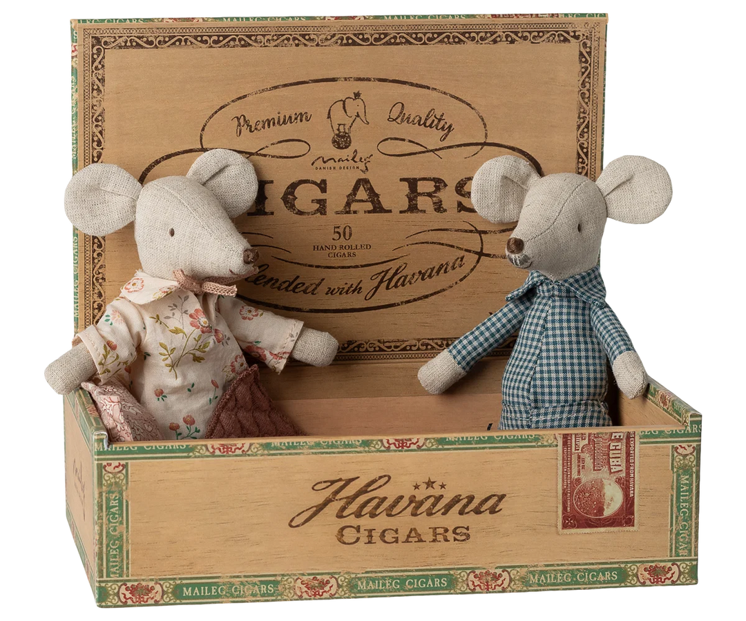 Grandma and Grandpa Mice in Cigar Box