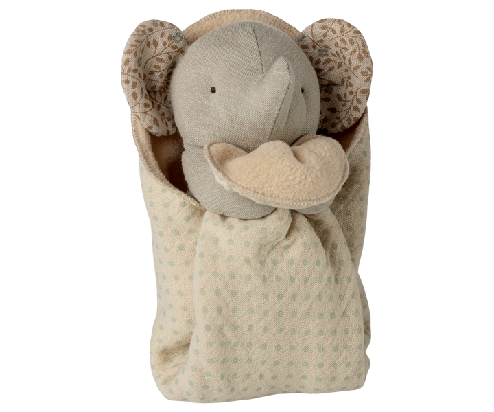 Mini Elephant Plush in a Blanket | Iron Grey