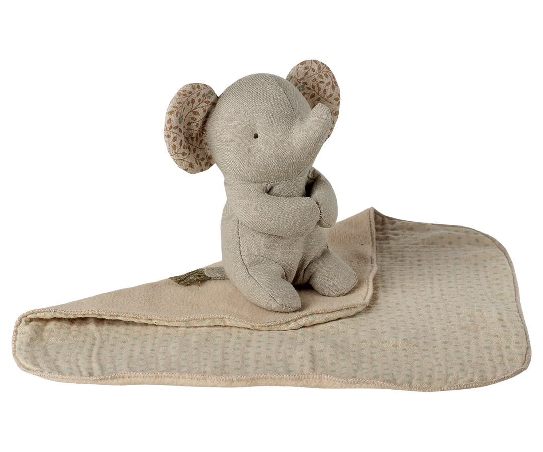 Mini Elephant Plush in a Blanket | Iron Grey