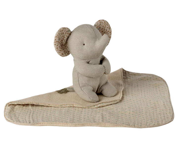Mini Elephant Plush in a Blanket | Iron Grey