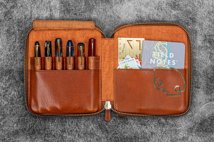 Legacy Leather Zip Pen Case for 6 Pens with A6 Pocket