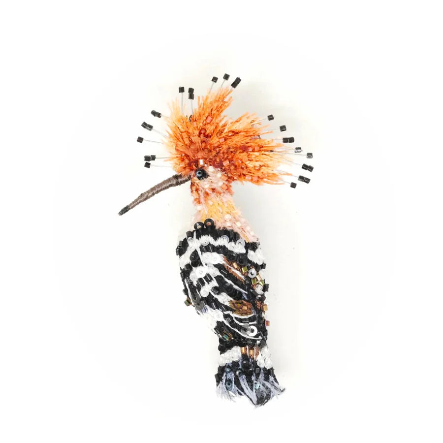Eurasian Hoopoe Hand-Embroidered Brooch Pin