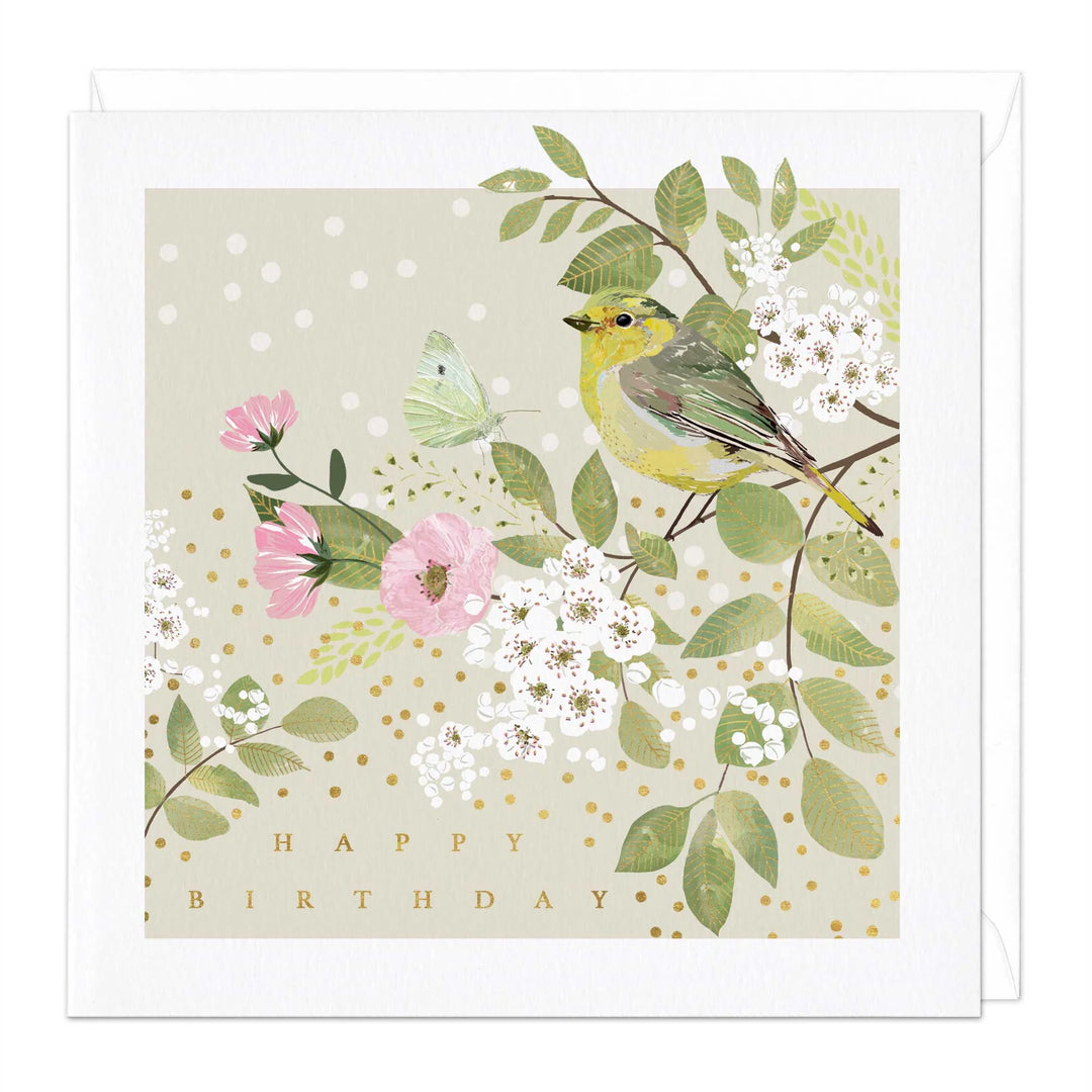 Greenfinch Blossom Birthday | Greeting Card