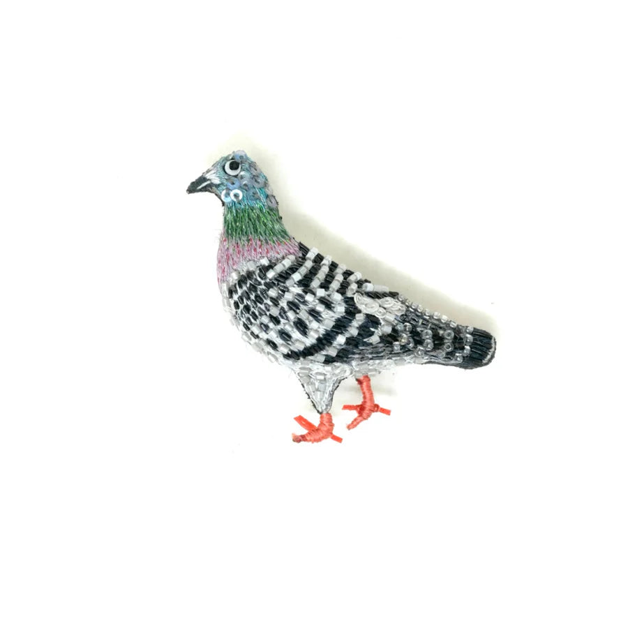 Homing Pigeon Hand-Embroidered Brooch Pin