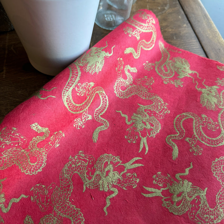 Gold Dragon on Red | Gift Wrap