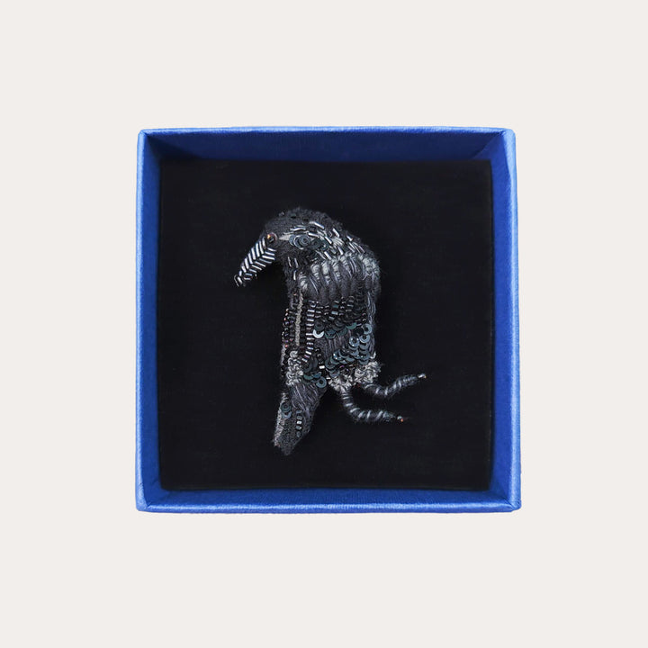 Raven Hand-Embroidered Brooch Pin