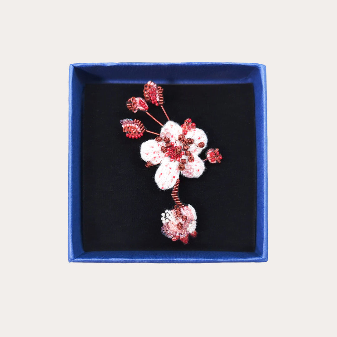 Cherry Blossom Hand-Embroidered Brooch Pin