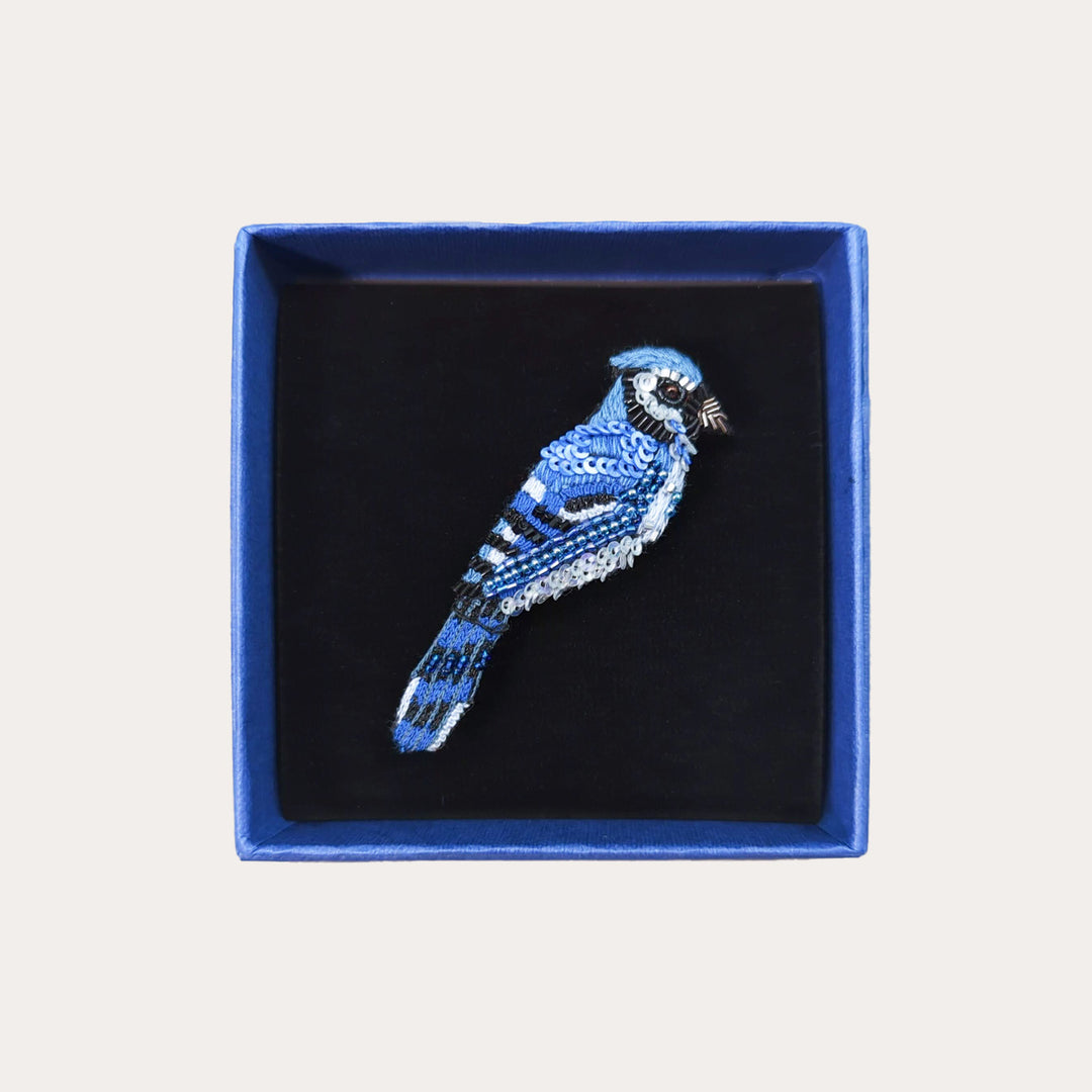 Blue Jay Hand-Embroidered Brooch Pin