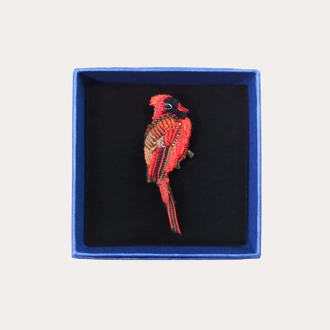 Red Cardinal Hand-Embroidered Brooch Pin
