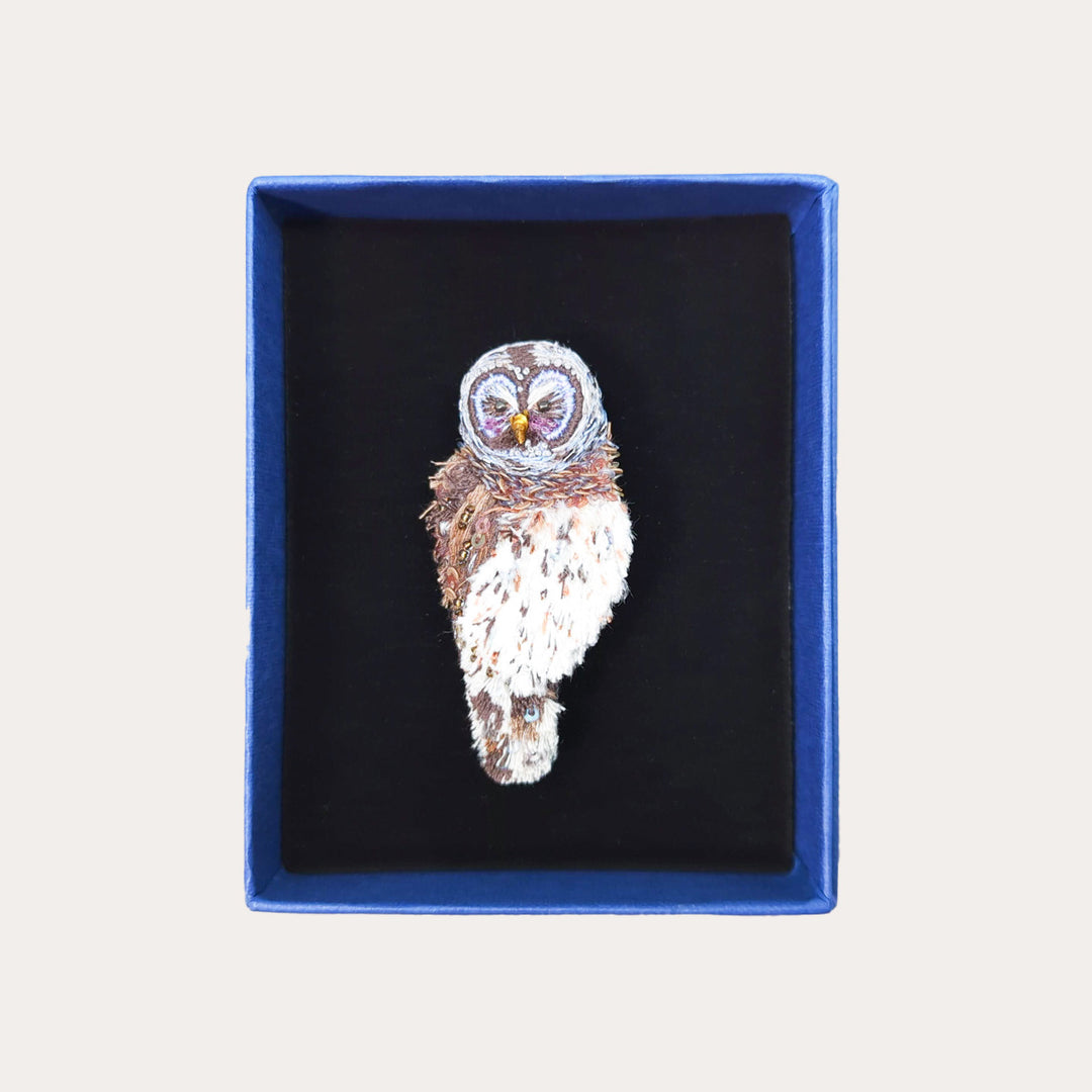 Hoot Owl Hand-Embroidered Brooch Pin