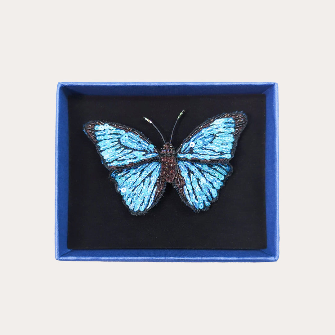 Blue Morpho Hand-Embroidered Brooch Pin