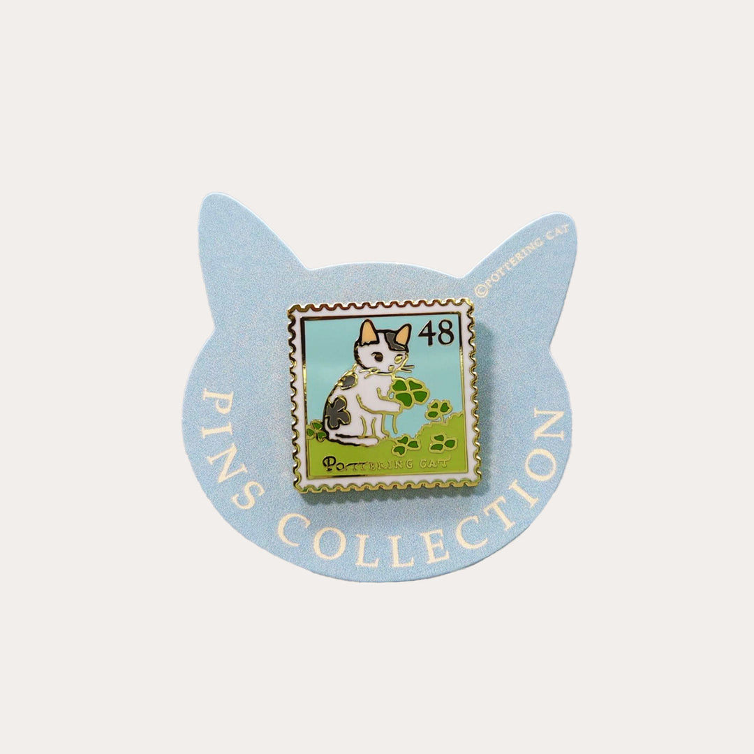 Clover Cat Stamp Enamel Pin