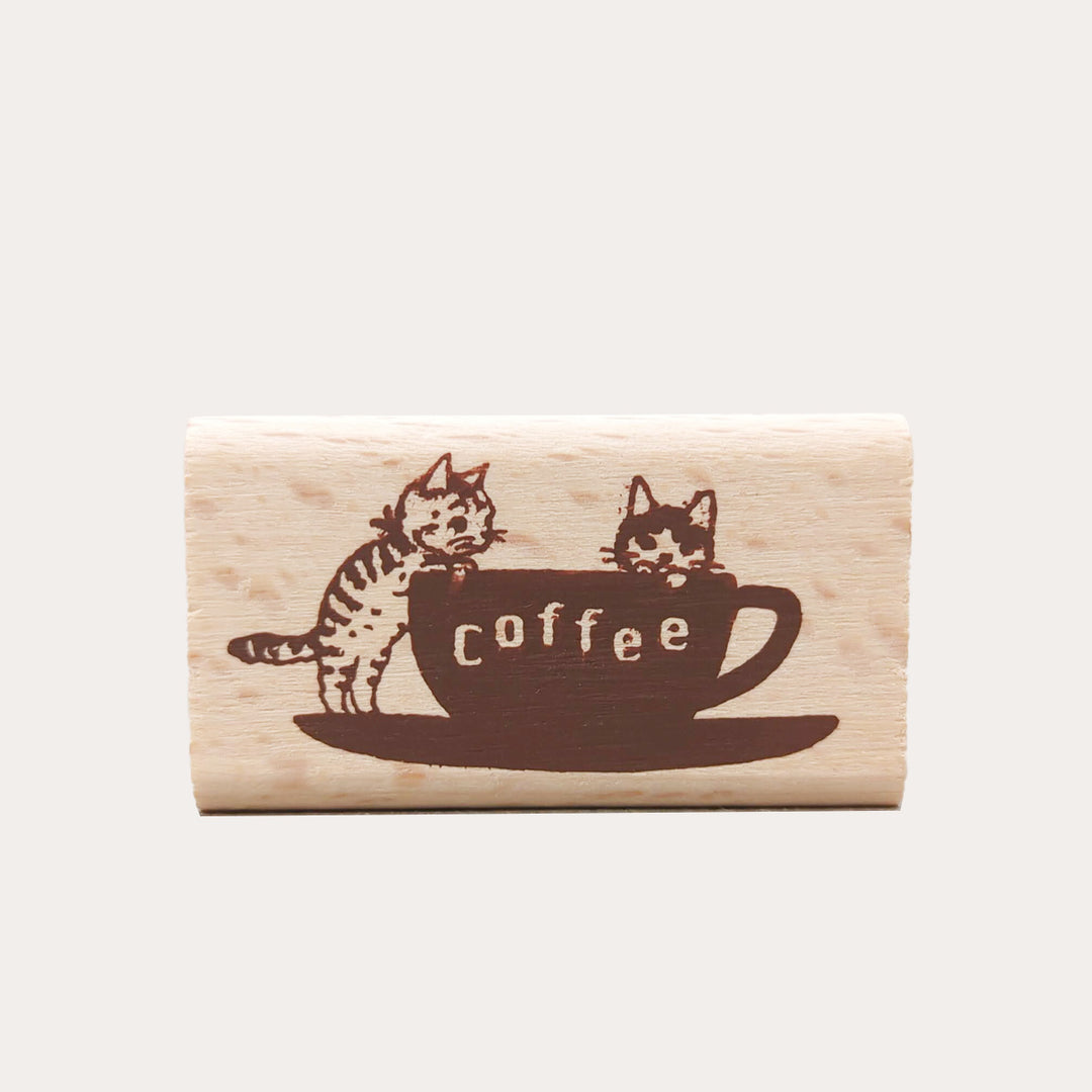 Coffee Cup Cat Wooden Stamp