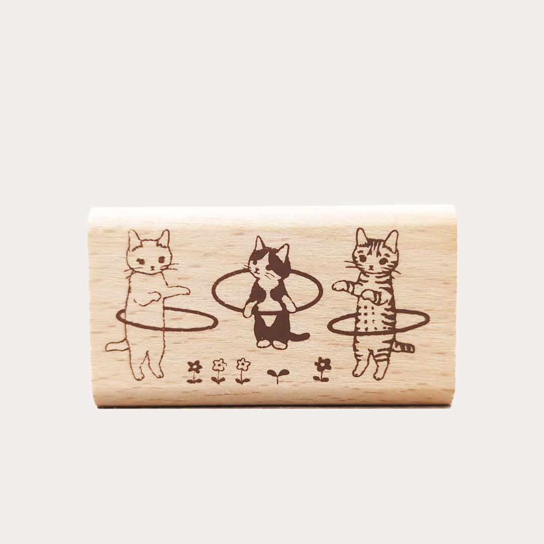 Hula Hoop Cat Wooden Stamp